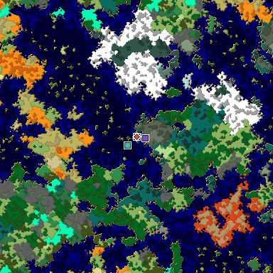 Predicted biome map of Java 1.16 seed 1250307980925479620 around estimated spawn