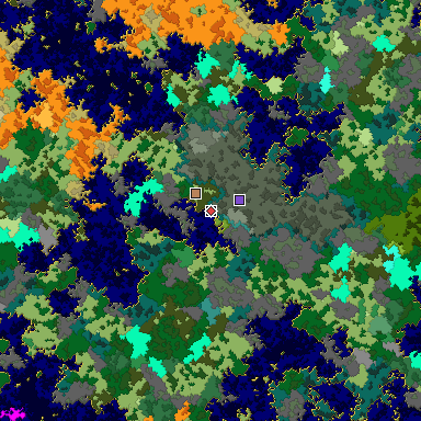 Predicted biome map of Java 1.16 seed -4630952522111737897 around estimated spawn