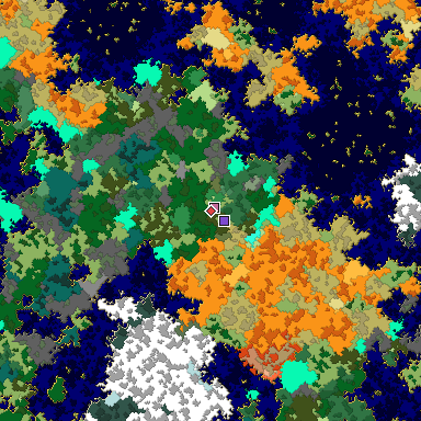 Predicted biome map of Java 1.16 seed 5568002505169301397 around estimated spawn