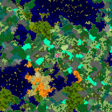Predicted biome map of Java 1.16 seed -7260612380365741044 around estimated spawn