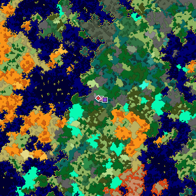 Predicted biome map of Java 1.16 seed 5953170832911604989 around estimated spawn
