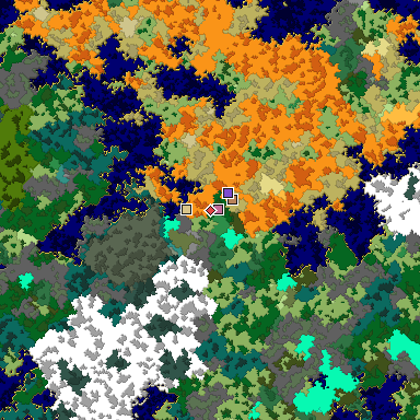 Predicted biome map of Java 1.16 seed 7842122977810912169 around estimated spawn