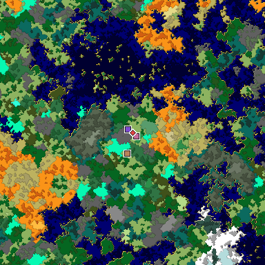 Predicted biome map of Java 1.16 seed -2531301298257855861 around estimated spawn