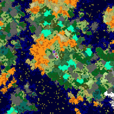 Predicted biome map of Java 1.16 seed -9166914248009476174 around estimated spawn