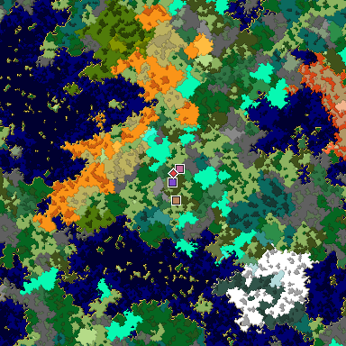 Predicted biome map of Java 1.16 seed -4986112253412921246 around estimated spawn