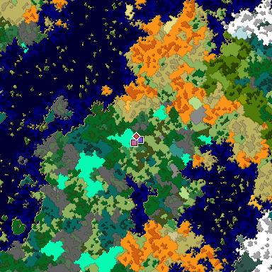 Predicted biome map of Java 1.16 seed -5631813270952097895 around estimated spawn
