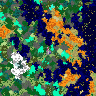 Predicted biome map of Java 1.16 seed -6048037430541138992 around estimated spawn