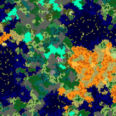 Predicted biome map of Java 1.16 seed -2858847985742129059 around estimated spawn