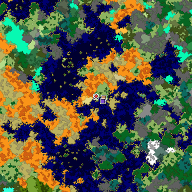 Predicted biome map of Java 1.16 seed 6334759892267286650 around estimated spawn