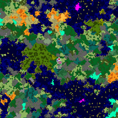 Predicted biome map of Java 1.16 seed 5329147637053804858 around estimated spawn