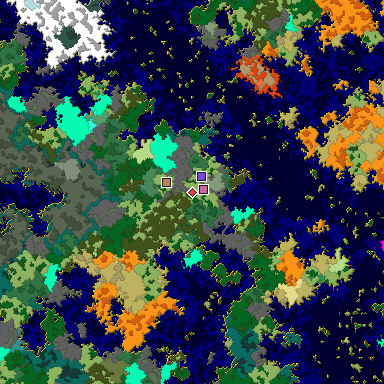 Predicted biome map of Java 1.16 seed -6050474816449564642 around estimated spawn