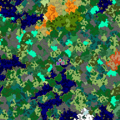 Predicted biome map of Java 1.16 seed 6231119662395931106 around estimated spawn