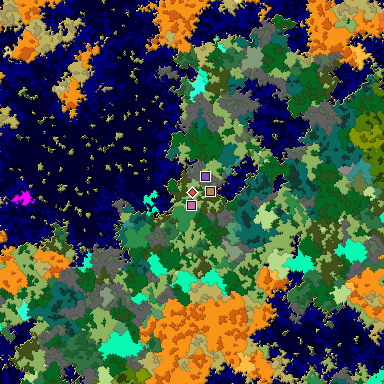 Predicted biome map of Java 1.16 seed 5925168864289273522 around estimated spawn