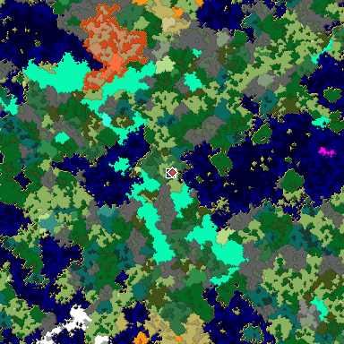 Predicted biome map of Java 1.16 seed -4041622624418115091 around estimated spawn