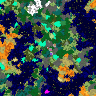 Predicted biome map of Java 1.16 seed 523426106979459871 around estimated spawn