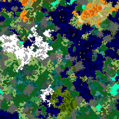 Predicted biome map of Java 1.16 seed -7913981848416805540 around estimated spawn