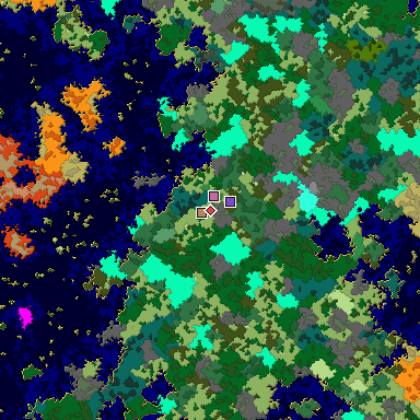 Predicted biome map of Java 1.16 seed -7291868018953899246 around estimated spawn