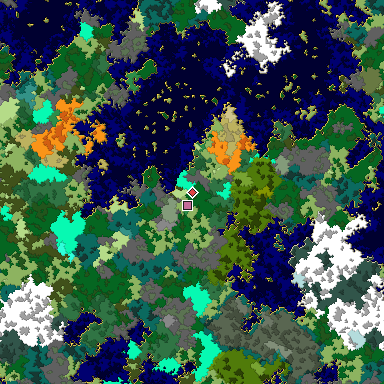 Predicted biome map of Java 1.16 seed 1176144768259509922 around estimated spawn