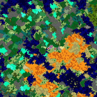 Predicted biome map of Java 1.16 seed 818415061508367841 around estimated spawn