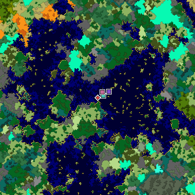 Predicted biome map of Java 1.16 seed 4669027120665478295 around estimated spawn