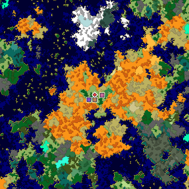 Predicted biome map of Java 1.16 seed -4842881315018003818 around estimated spawn
