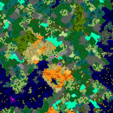 Predicted biome map of Java 1.16 seed -4513226480926008667 around estimated spawn