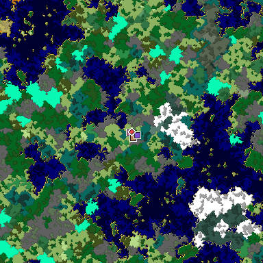 Predicted biome map of Java 1.16 seed 8485671845104791280 around estimated spawn