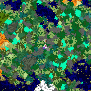 Predicted biome map of Java 1.16 seed 2068911511207657767 around estimated spawn