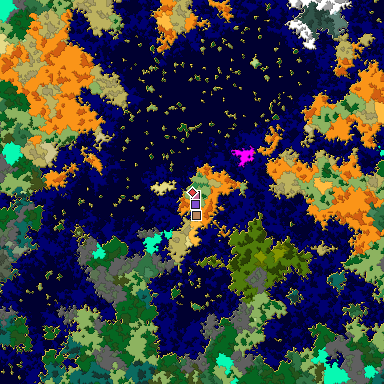Predicted biome map of Java 1.16 seed 2120396800950231742 around estimated spawn