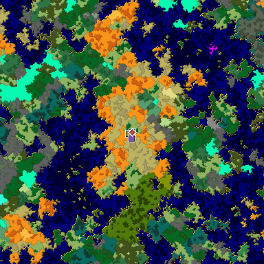 Predicted biome map of Java 1.16 seed -7308633848796557195 around estimated spawn