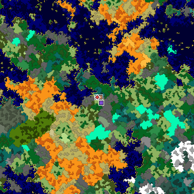 Predicted biome map of Java 1.16 seed 627480338454350730 around estimated spawn