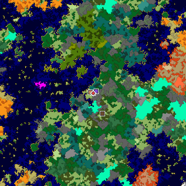 Predicted biome map of Java 1.16 seed -5466972973059650367 around estimated spawn