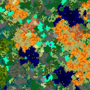 Predicted biome map of Java 1.16 seed -2096755638319351513 around estimated spawn