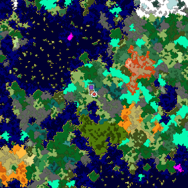 Predicted biome map of Java 1.16 seed -3881919588838801123 around estimated spawn