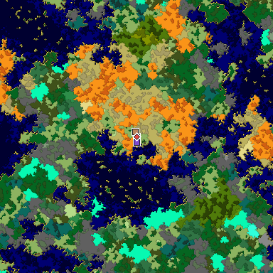 Predicted biome map of Java 1.16 seed 721935278398454093 around estimated spawn