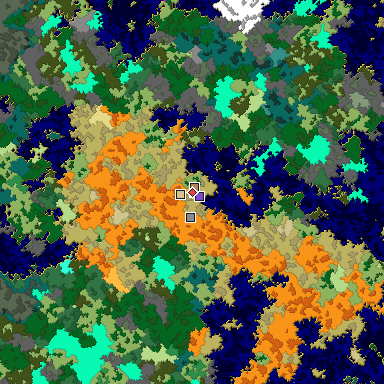 Predicted biome map of Java 1.16 seed -2305882918137163576 around estimated spawn