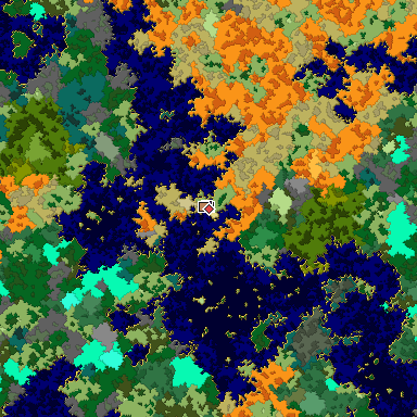 Predicted biome map of Java 1.16 seed 6152730496738578164 around estimated spawn