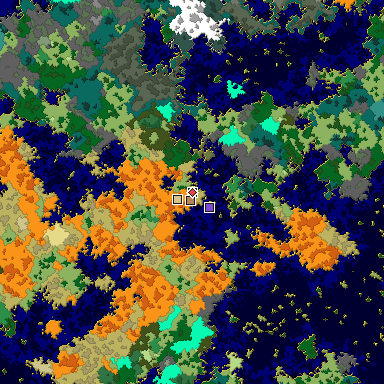 Predicted biome map of Java 1.16 seed 8177572840174217677 around estimated spawn