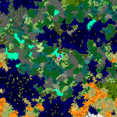 Predicted biome map of Java 1.16 seed 1879754819306651332 around estimated spawn