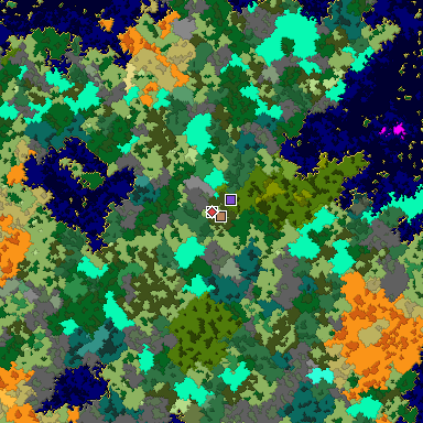 Predicted biome map of Java 1.16 seed -9200660560785444051 around estimated spawn