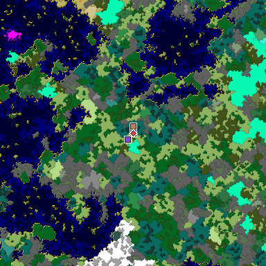 Predicted biome map of Java 1.16 seed 3244343566143328787 around estimated spawn