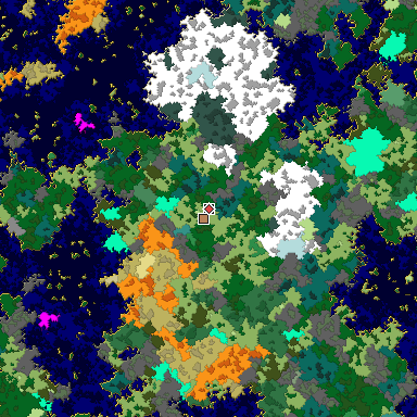 Predicted biome map of Java 1.16 seed 6865985939042455681 around estimated spawn