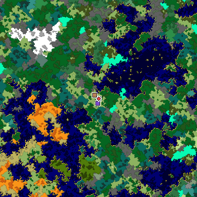 Predicted biome map of Java 1.16 seed -353915247162922705 around estimated spawn