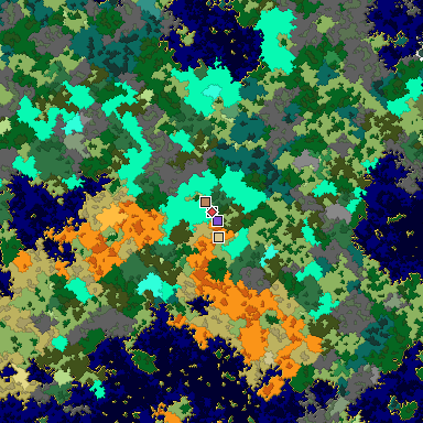 Predicted biome map of Java 1.16 seed -4457053765890368627 around estimated spawn