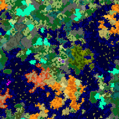 Predicted biome map of Java 1.16 seed -1102318783218912502 around estimated spawn