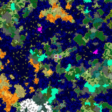 Predicted biome map of Java 1.16 seed -1408185222838687995 around estimated spawn