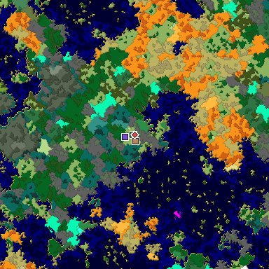 Predicted biome map of Java 1.16 seed 1268684281687107914 around estimated spawn
