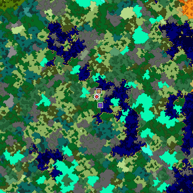 Predicted biome map of Java 1.16 seed -8724030326260701767 around estimated spawn