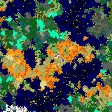 Predicted biome map of Java 1.16 seed 7074677162159505865 around estimated spawn