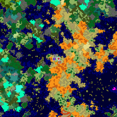 Predicted biome map of Java 1.16 seed 5051877855484721111 around estimated spawn